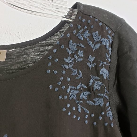 Logo Lavish Women's Black Layered Lace Blue Leaf Embroidered Shirt Top Blouse - Picture 4 of 14